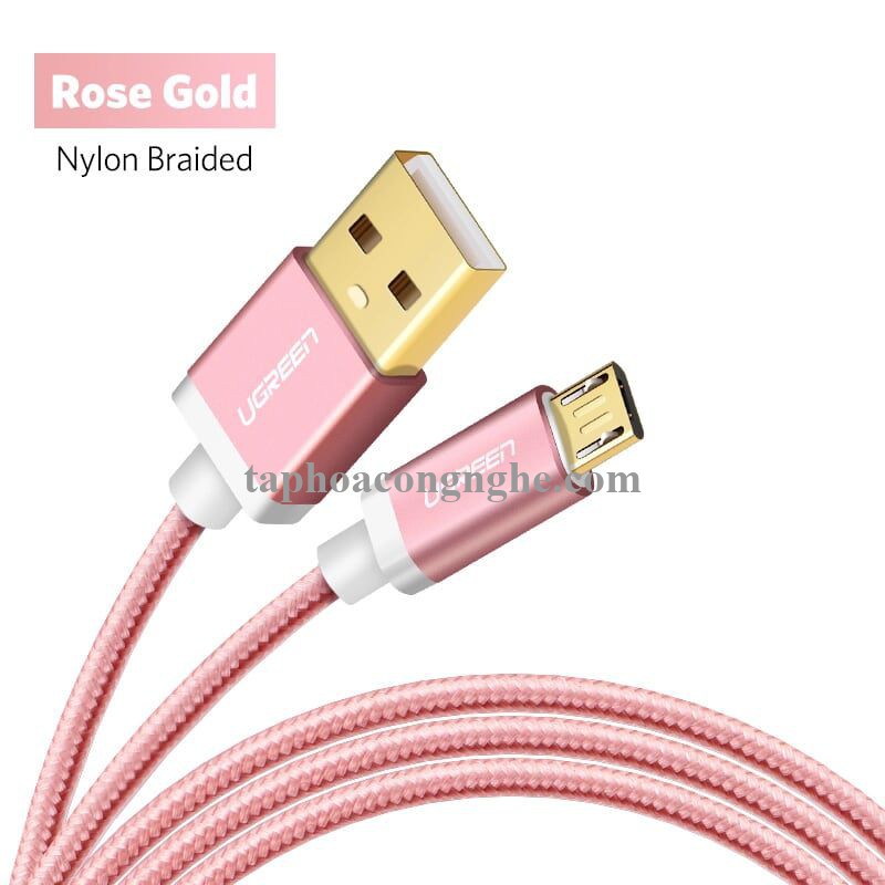 Ugreen 30664 0.5M màu Hồng Cáp sạc truyền dữ liệu USB 2.0 sang MICRO USB đầu mạ vàng US134 30030664
